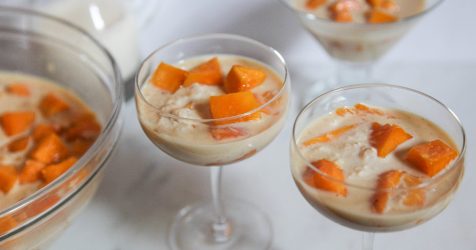 Simple heavenly dessert of sweet mango in creamy milk