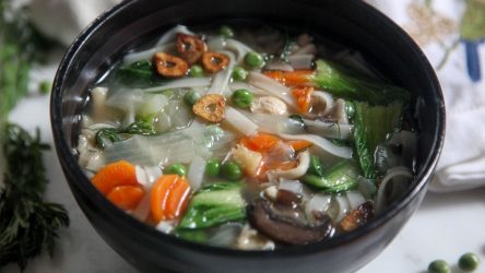 Easy Nutritious Chicken Vegetable Soup with Noodles in Bone Broth. Have it to treat covid-19 at home.