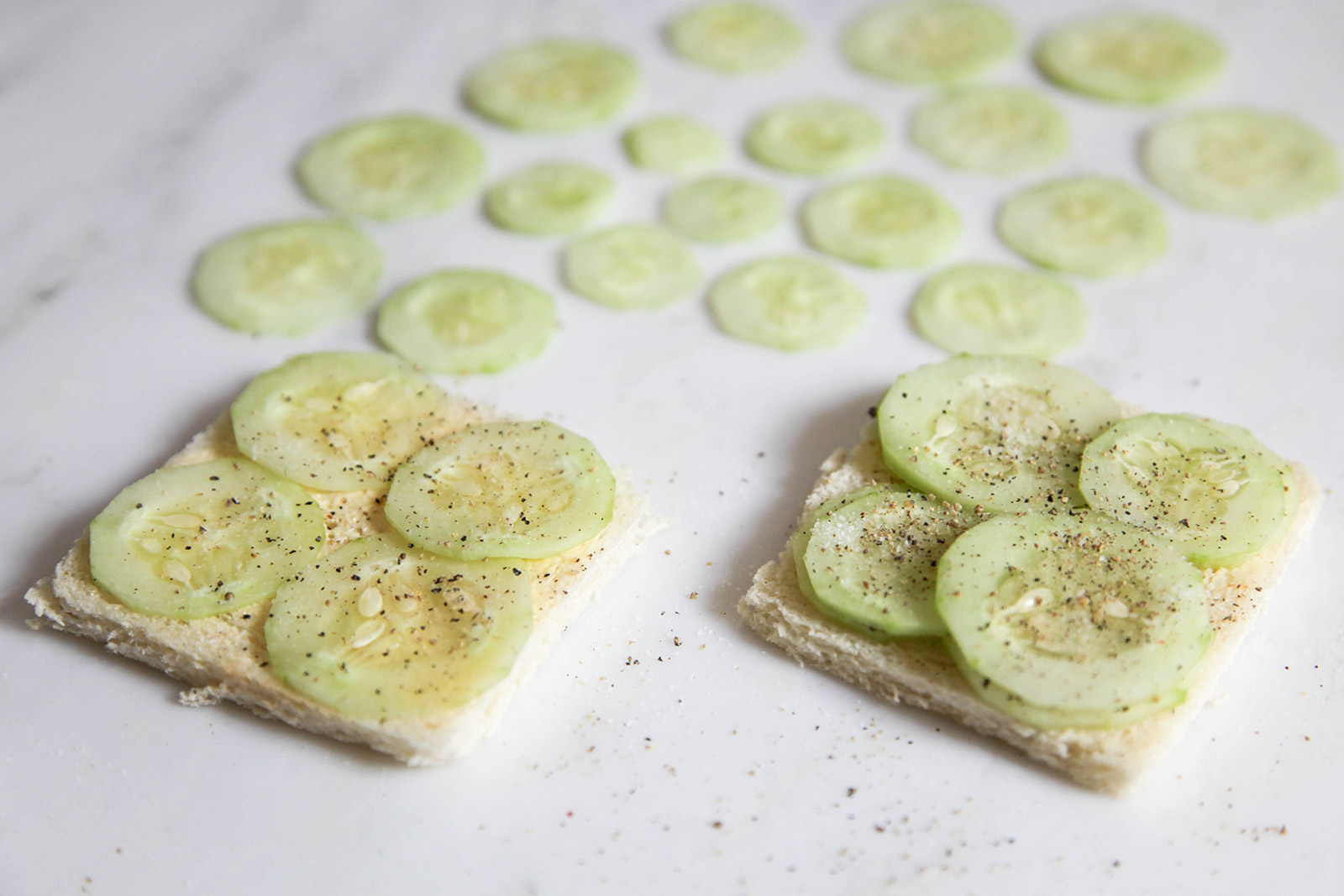 assembling cucumber sandwich