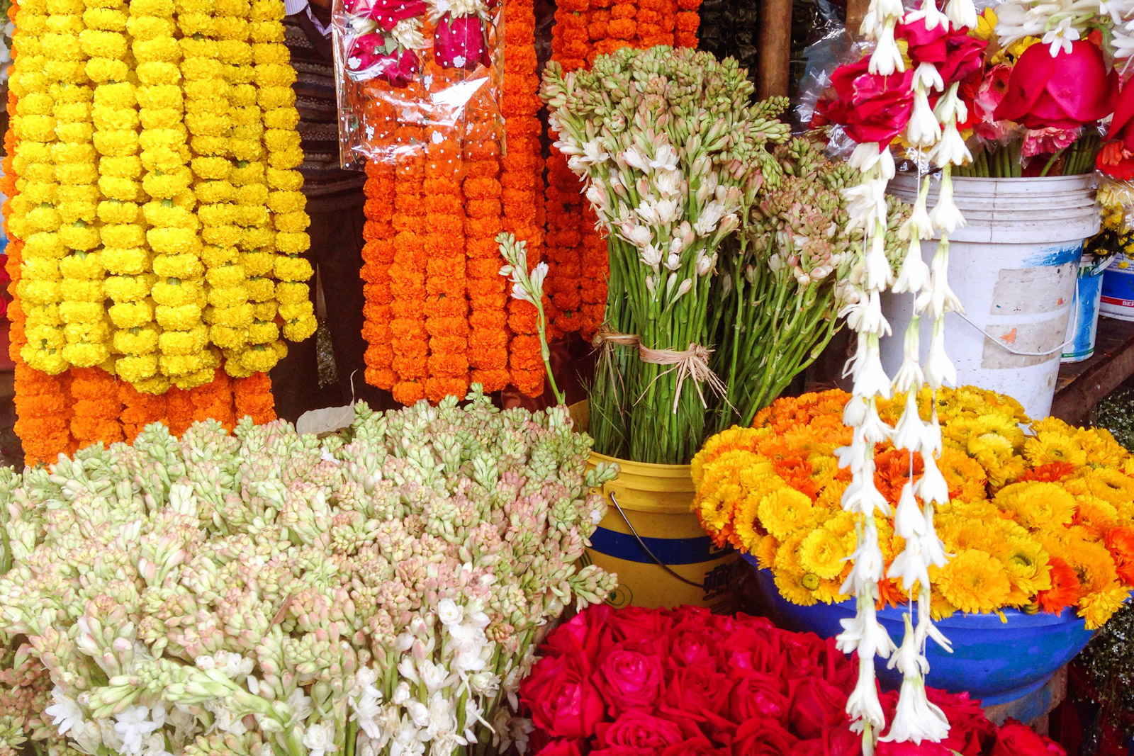 Flower stall in open-air market in Bangladesh