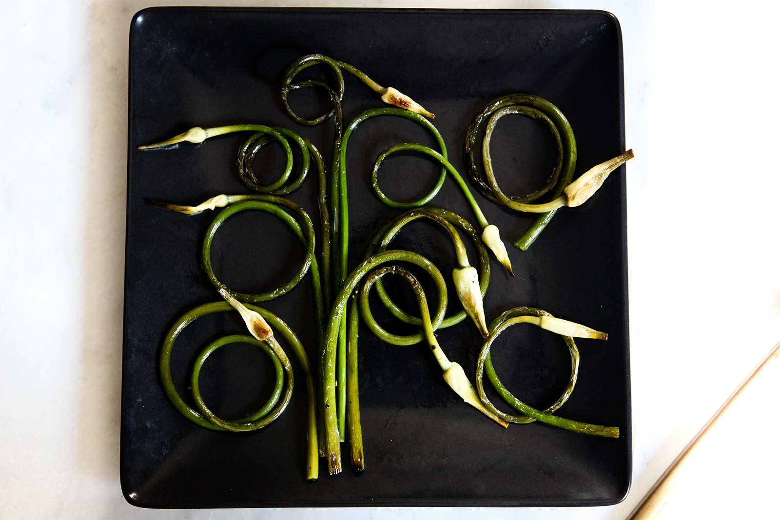 Garlic Scapes Sauteed with Olive Oil, Sea Salt & Freshly Ground Pepper
