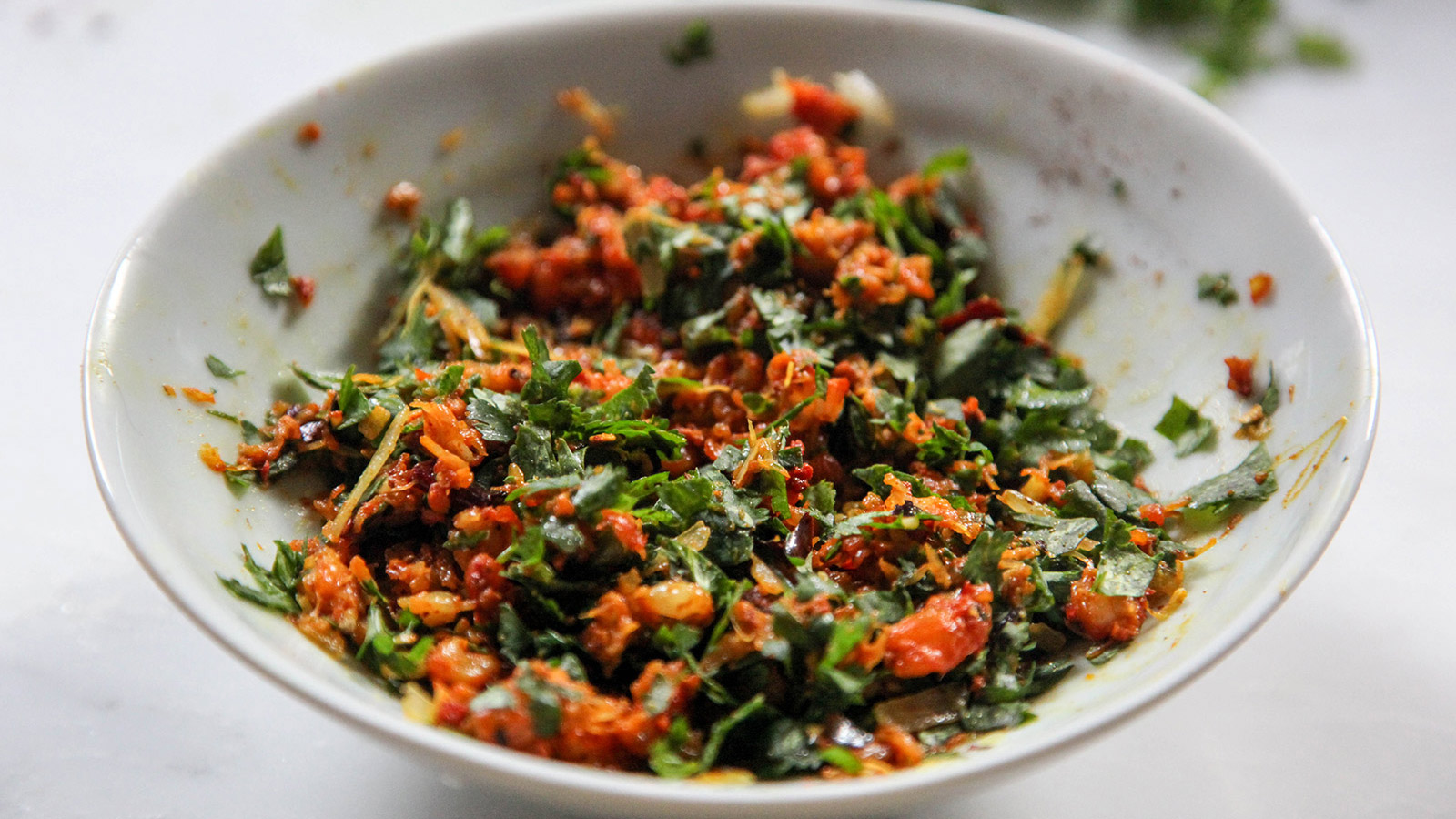 Smashed shrimp (chingri bhorta) to add to Mustard Greens Salad (lai shak)