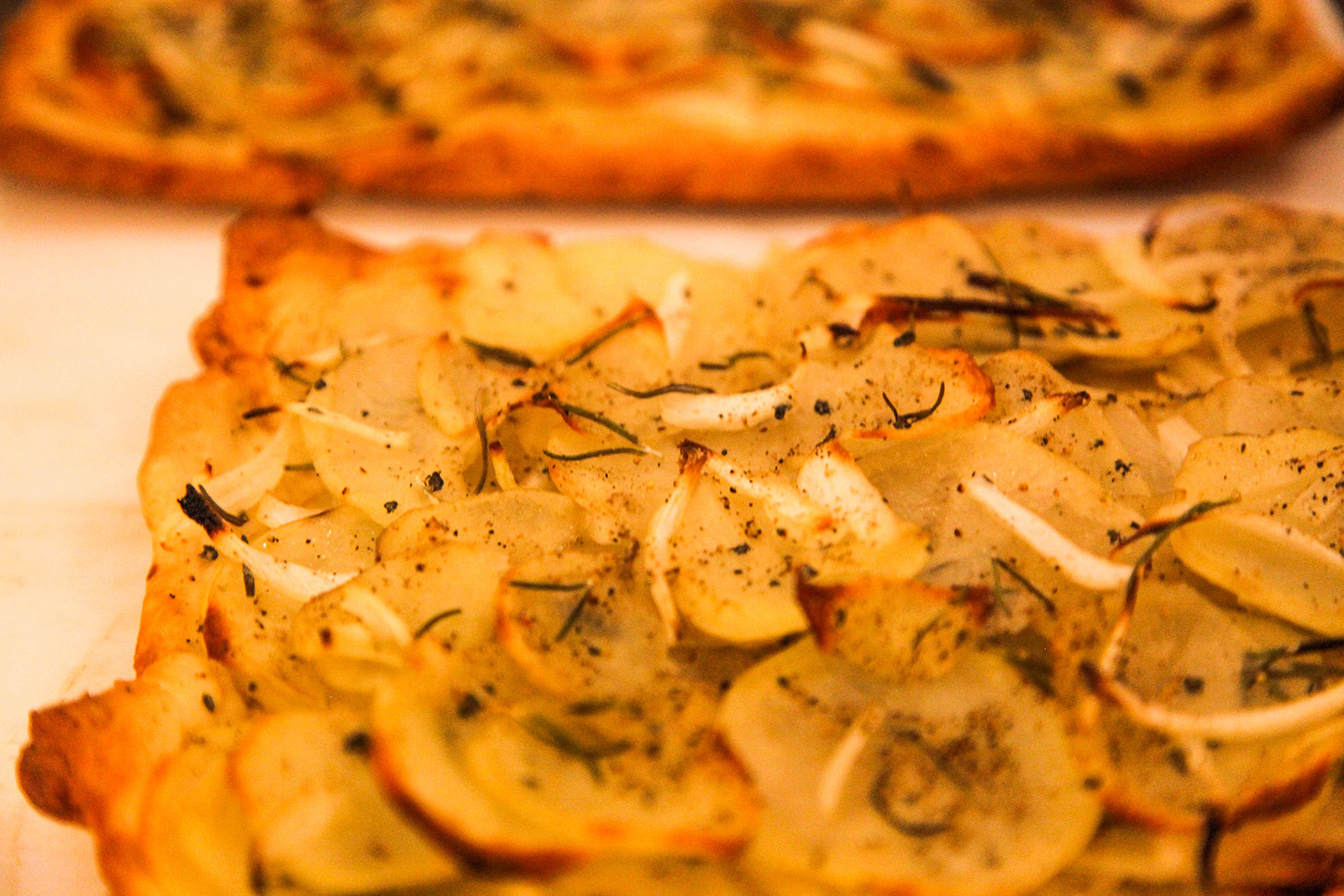 potato pizza with fresh rosemary, olive oil & sea salt
