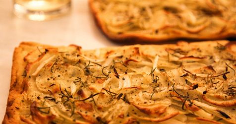 potato pizza with fresh rosemary, olive oil & sea salt