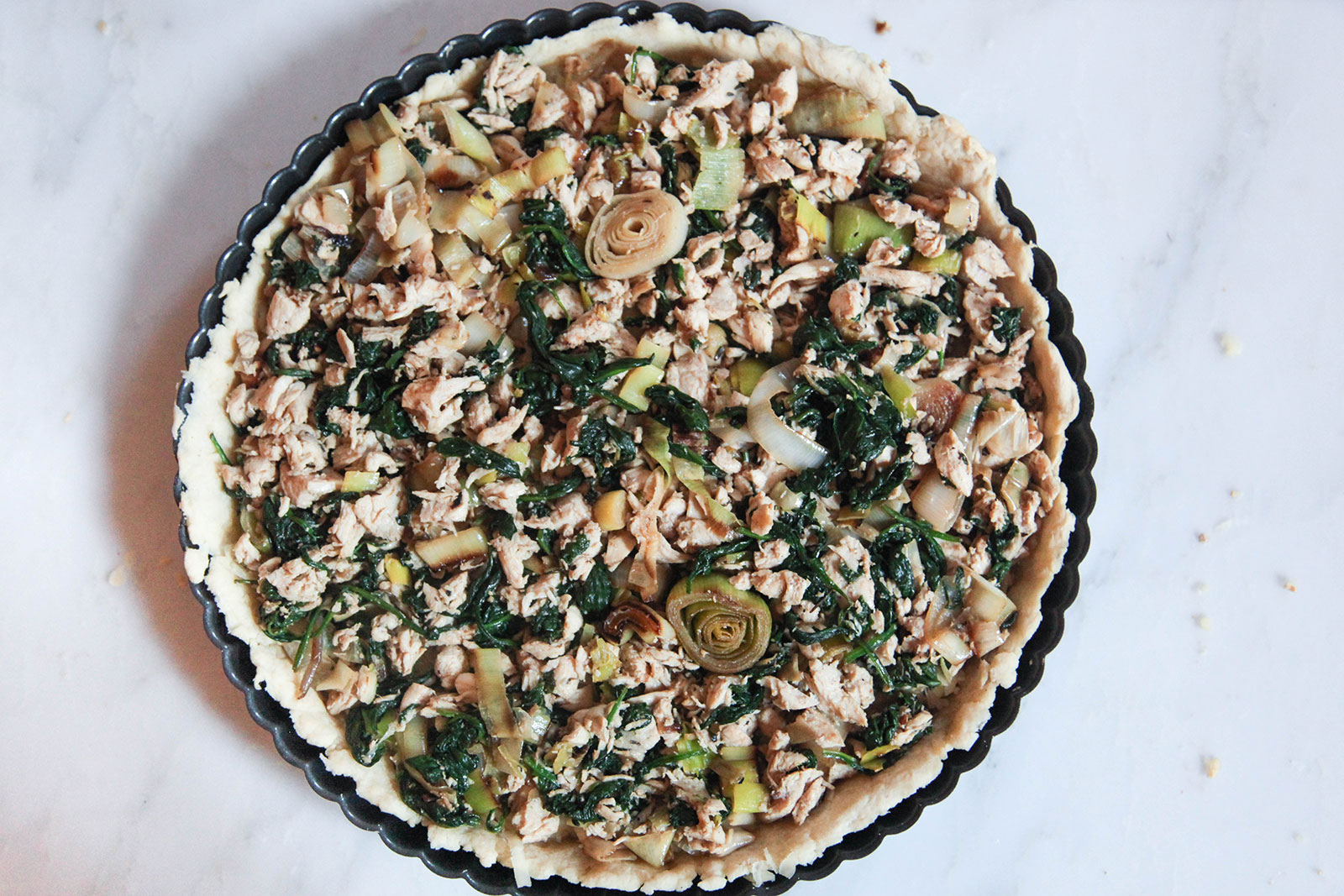 Quiche with vegetable and chicken filling