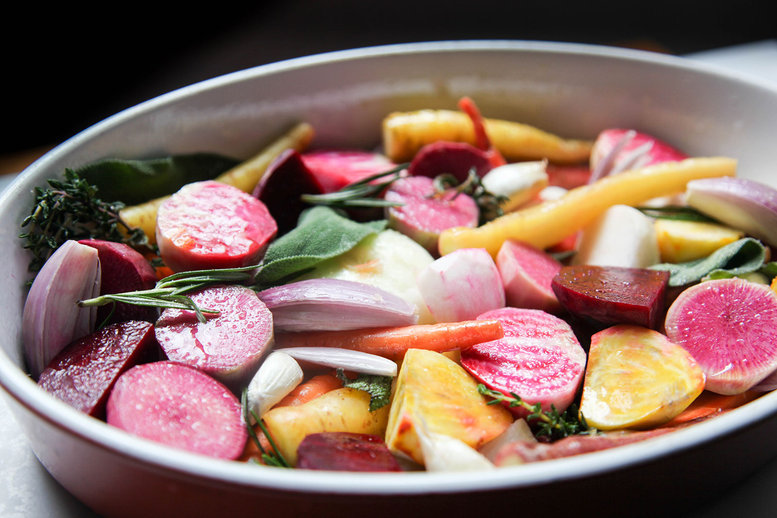 Colorful Root Vegetables prepared for roasting