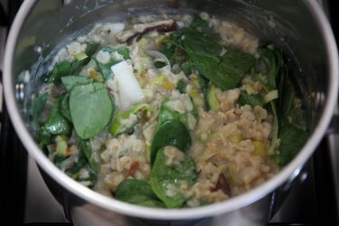 Savory Oatmeal with leeks, shiitake mushrooms, and spinach