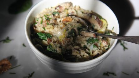 Savory Oatmeal with leeks, shiitake mushrooms, and spinach